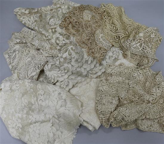 A collection of silk Maltese bobbin lace, collars, stoles and berthas